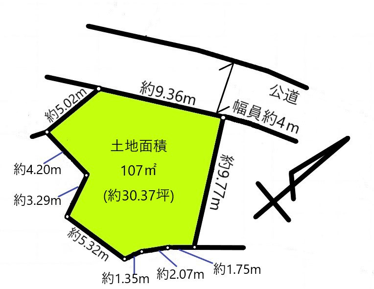 神戸市垂水区塩屋町字南谷　売土地の土地図|敷地面積約107平米の土地です