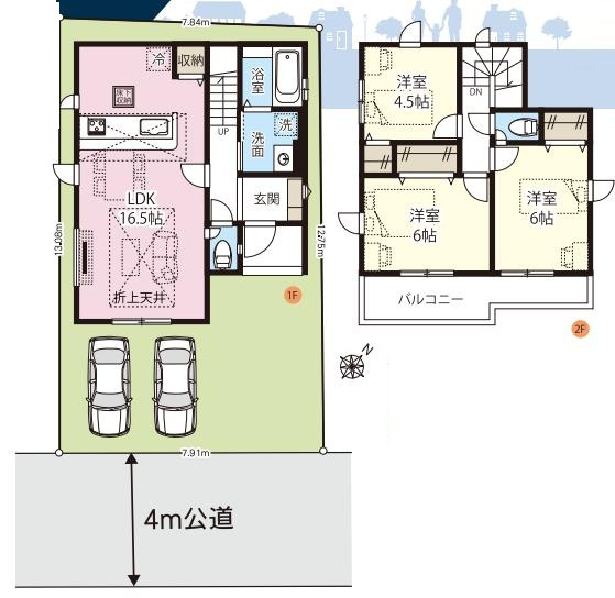 久喜市久喜北２期　新築一戸建て　グラファーレの間取り|対面キッチンでお料理中も家族と会話を楽しめます♪