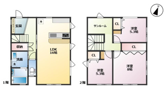 【間取り】 | 大館市字大田面・中古住宅 | ３LDK２階建ての住宅です。