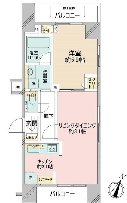 グリーンパーク日本橋浜町　7階　角　部屋　空室の間取り