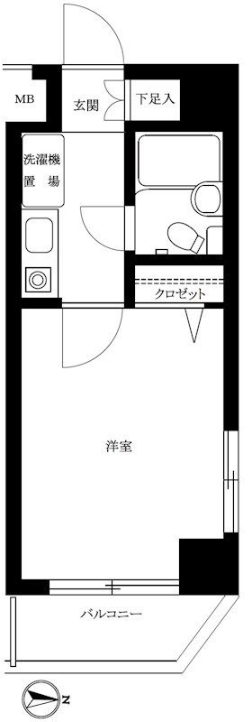 キャッスル・エイト東矢口の間取り|東向きバルコニー北東角部屋の1K