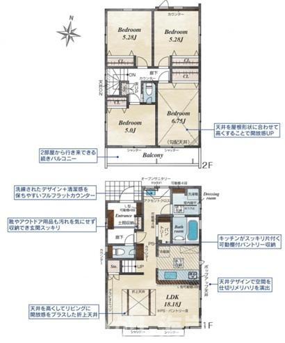 茅ケ崎市東海岸南6丁目　新築戸建　全３棟の間取り|南向き　4LDK