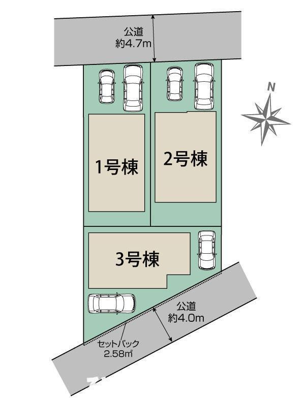 茅ケ崎市東海岸南6丁目　新築戸建　全３棟の区画図|対象2号棟