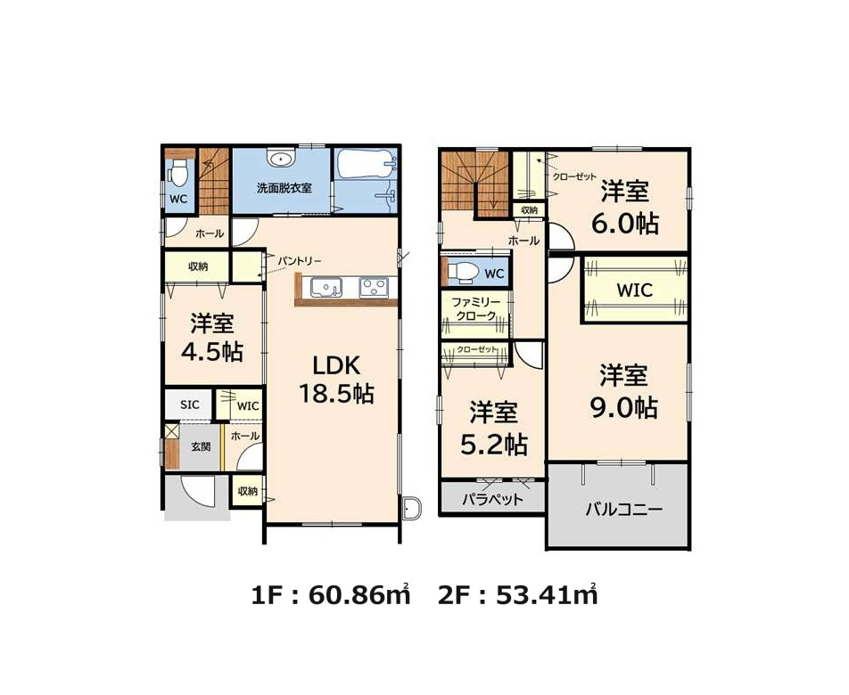 太宰府市大佐野5丁目第1-2棟（2号棟）の間取り|全居室収納付きで便利です。