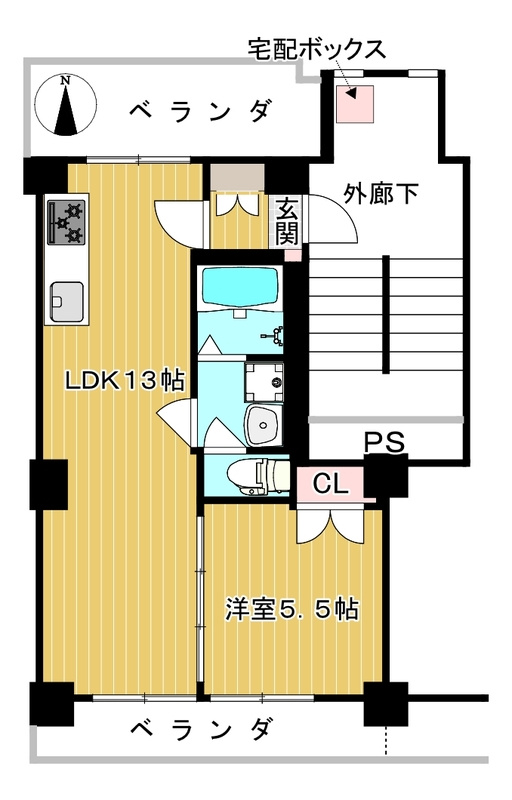 府中市美好町１丁目の賃貸マンションの間取り