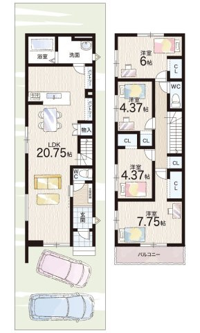 ★亀岡市古世町　第4期　新築一戸建ての間取り|1号地