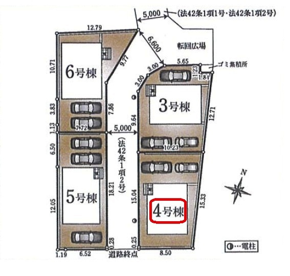 清瀬市下清戸1丁目・全4棟　新築一戸建　4号棟の区画図|【全4棟・4号棟】土地面積143.05平米（約43.27坪）カースペース2台（車種による）