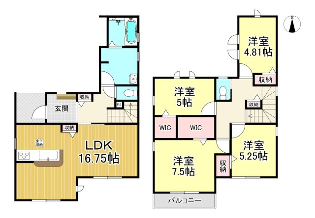 知多市八幡字竹後　全2棟　1号棟の間取り|4LDK+2WIC☆