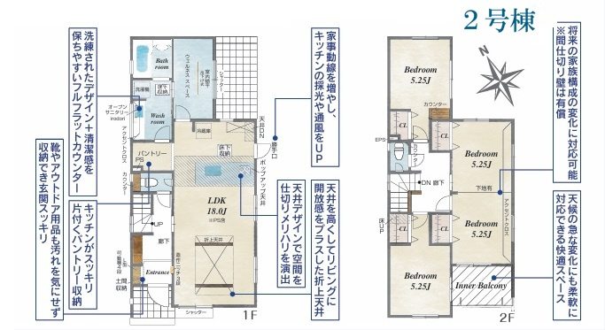 【ブルーミングガーデン】宇都宮市平松3丁目 全２邸の間取り|〇2号棟〇
3（4）LDK+パントリー+ウェルネススペース+カースペース2台（小型車1台）