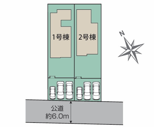【ブルーミングガーデン】宇都宮市平松3丁目 全２邸の区画図|〇南道路・全２邸〇