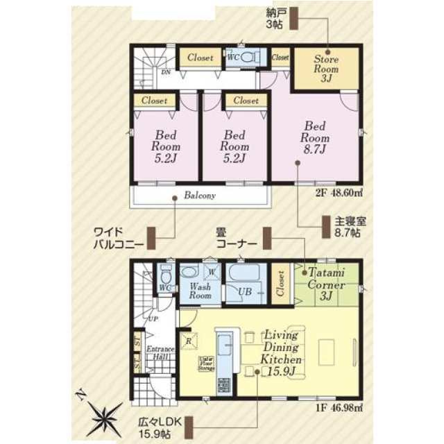 《仲介手数料半額》鶴ヶ島市藤金第13　全2棟　2号棟の間取り