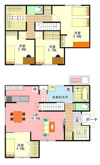 【間取り】 | 心輝ホーム・宇部市中村3丁目（1期・2号棟）新築建売／4LDK・2階建 | 家族の動線が込み合わないように、普段の動きがよりスムーズに出来るよう考慮しています。