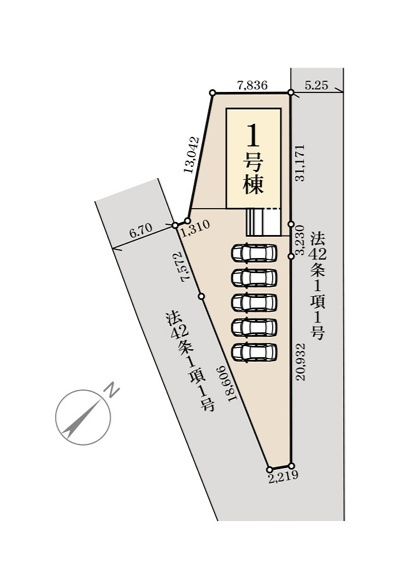 リーブルガーデン  ひたちなか栄町　1期　限定1棟！の区画図|南側道路の開放的な角地。並列駐車可能、ゆったりスペースで来客も安心です。