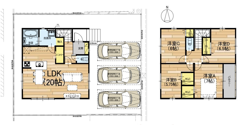 京都市西京区大枝北沓掛町　第1期　新築一戸建ての間取り