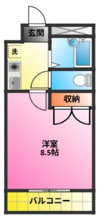 ラフォーレⅢの間取り|洋室8.5帖バス・トイレ別♪