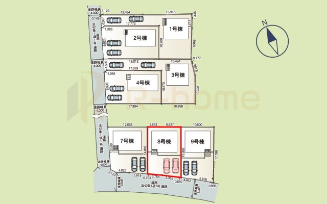 土浦市木田余西台第2　新築戸建て　8号棟の区画図|大きなお買い物だからこそ、メリット・デメリットを伝えさせて頂きます。
R-homeにお任せください♪