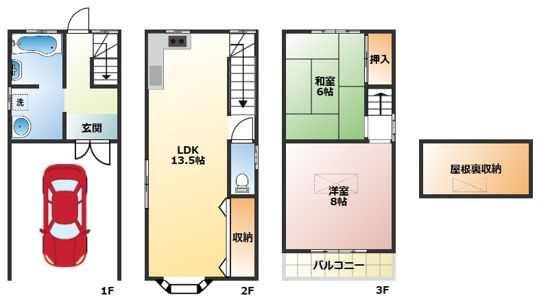 中鴻池町3丁目中古戸建の間取り|屋根裏収納付きで収納スペースが豊富にある便利な間取りです！