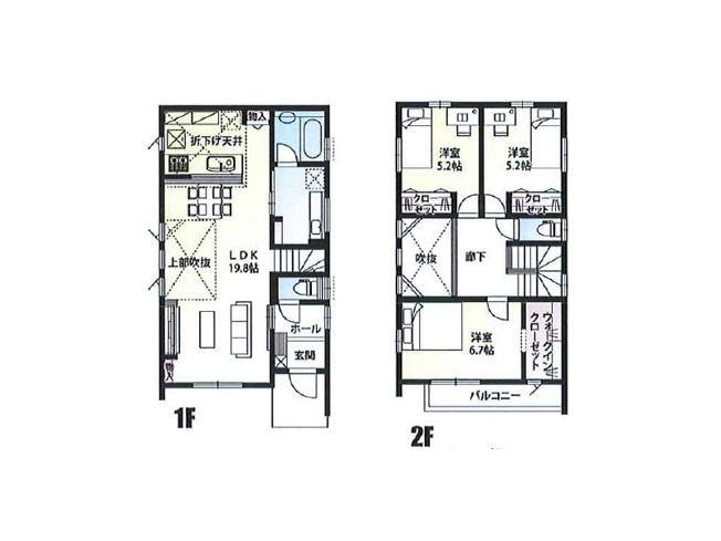 【間取り】 | 川越市砂新田5丁目　新築一戸建住宅　全5棟　(ふじみ野店) | 3号棟/水回り集中設計につき家事効率良好！会話が取りやすく開放感のあるLDKが魅力的な住まい。※図面を基に作成しています。現況と異なる場合は現況を優先いたします。