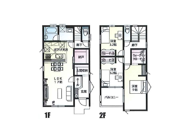 【間取り】 | 川越市砂新田5丁目　新築一戸建住宅　全5棟　(ふじみ野店) | 4号棟/水回り集中設計につき家事効率良好！土間収納、納戸、WICなど収納充実したゆとりのプラン。※図面を基に作成しています。現況と異なる場合は現況を優先いたします。