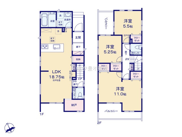 《仲介手数料無料》見沼区東大宮２丁目52-1新築一戸建てブルーミングガーデンの間取り