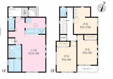 平塚市平塚３丁目　新築戸建　全２棟の間取り|南向き　３LDK