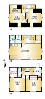 【間取り】 | 十日市場町戸建て | 建物面積107.9平米、３階建ての4LDK