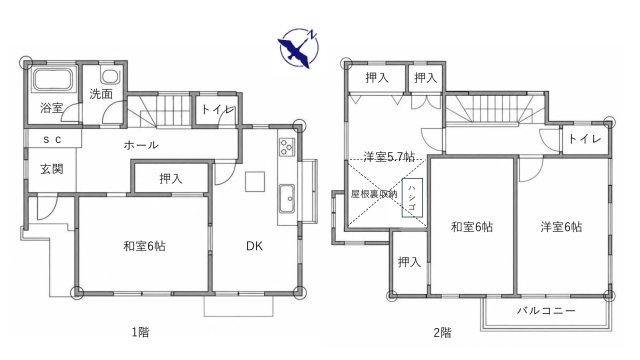 野田市山崎　中古戸建　平成5年築の間取り|広々とした4DKです♪　1階2階トイレ完備♪
収納も豊富です♪
