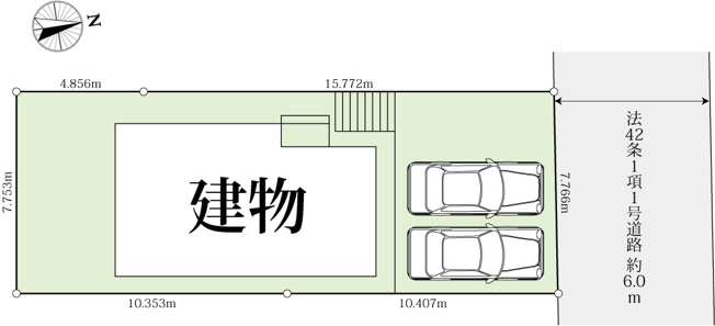 【区画図】 | 我孫子市中峠台　中古戸建 | 道路幅員約6.0mで駐車もスムーズ。見通しが良く、毎日の運転も安心です！
※掲載写真は入居前に撮影したものです。