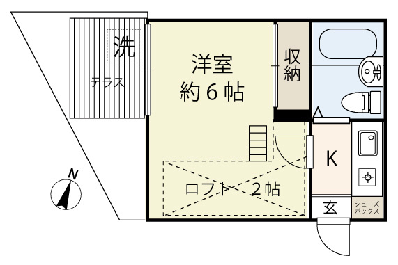 神戸市灘区大内通４丁目のアパートの間取り|人気のロフト付き１Ｋ（１５．２２㎡）