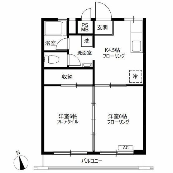 【間取り】 | 第一グリーンハイツ | 南向き２Ｋタイプ