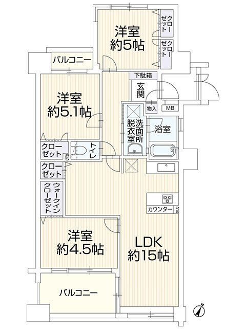 東峰マンション野間大池公園の間取り|間取り