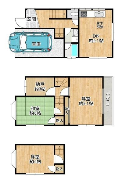 枚方市 春日東町 ２丁目　中古 一戸建ての間取り|スキップフロアのお洒落な造りです。現地をご確認下さい。