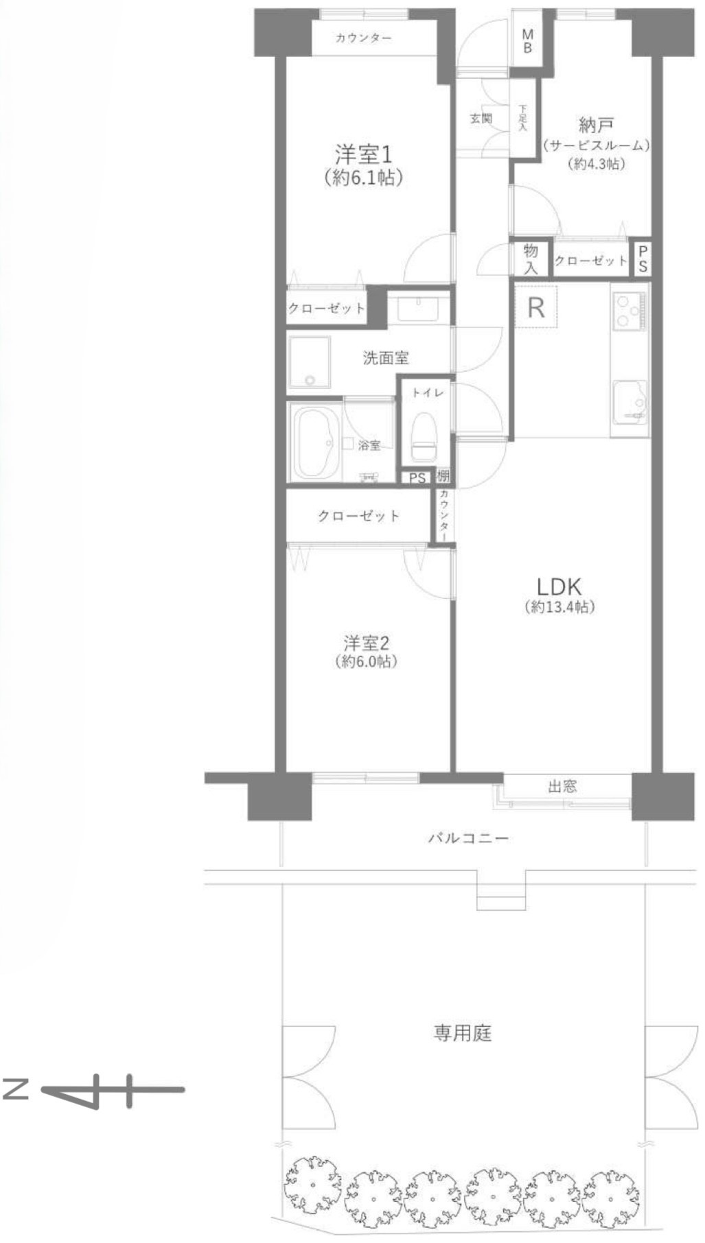 竹の塚パークホームズの間取り|２SLDK 専有面積68.90㎡・2SLDK＋バルコニー8.92㎡のゆとりある間取り。
全居室収納や納戸など、空間を有効活用できる機能的なレイアウトが魅力です。