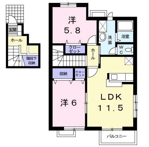 熊本市北区龍田５丁目のアパートの間取り