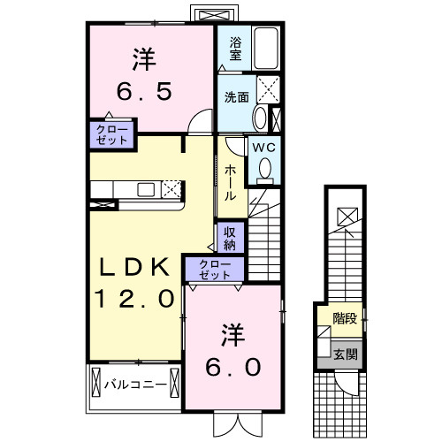 熊本市北区下硯川２丁目のアパートの間取り