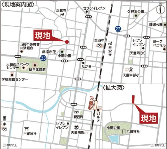 【地図】 | Cradle garden　天童市小関第3　1号棟 | ★内覧予約でブランド米2kg★