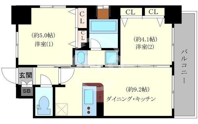 エステムコート阿波座プレミアムの間取り|エステムコート阿波座プレミアム　開放感ある間取り