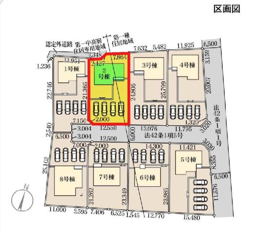 新築　渋川市金井第18　Livele Garden.S　2号棟の区画図|2号棟　区画図　東側接道幅員約6.5ｍ
