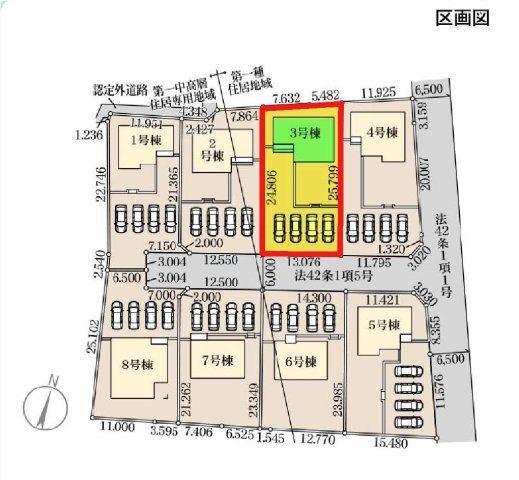 新築　渋川市金井第18　Livele Garden.S　3号棟の区画図|3号棟　区画図　東側接道幅員約6.5ｍ
