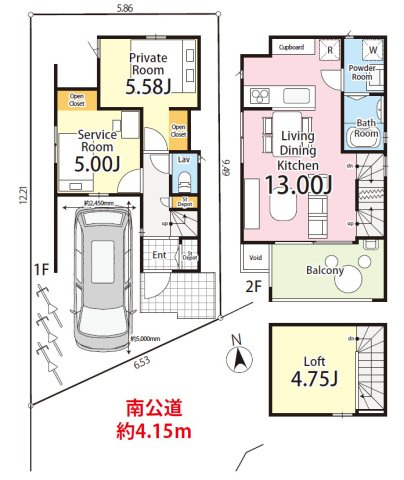 板橋区赤塚4丁目　ハイグレード仕様　ZEH水準省エネ邸宅の間取り|1LDK+S+ロフト+ビルトイン車庫　敷地面積 64.15ｍ2　建物面積 59.66ｍ2