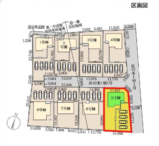 新築　渋川市金井第18　Livele Garden.S　5号棟の区画図|5号棟　区画図　東側接道幅員約6.5ｍ
