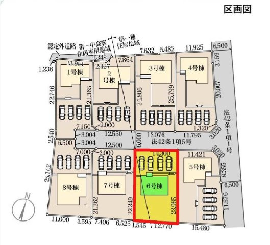 新築　渋川市金井第18　Livele Garden.S　6号棟の区画図|6号棟　区画図　東側接道幅員約6.5ｍ
