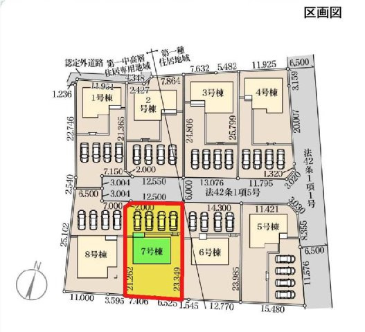 新築　渋川市金井第18　Livele Garden.S　7号棟の区画図|7号棟　区画図　東側接道幅員約6.5ｍ
