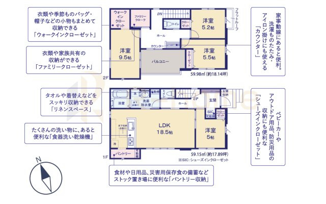 ひたちなか市東大島2期　新築戸建て　1号棟の間取り|4LDK＋WIC＋FC＋パントリー＋SIC、土地196.65m2、建物118.84m2