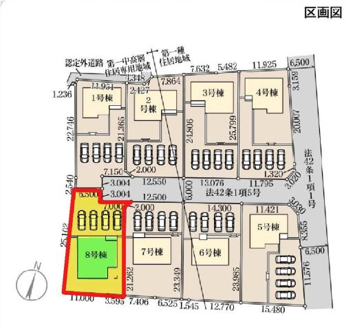 新築　渋川市金井第18　Livele Garden.S　8号棟の区画図|8号棟　区画図　東側接道幅員約6.5ｍ
