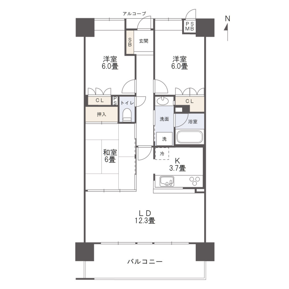 アルファステイツ老松町公園の間取り|2026年10月リフォーム完工予定。キッチン・浴室・トイレ・洗面台を全て新品交換。15畳以上のLDKや対面キッチンなど、現代のライフスタイルに合わせた快適な3LDK住戸。