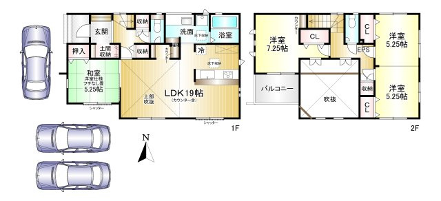磯城郡田原本町黒田全4棟4号棟の間取り|4LDK　土地面積：200.95ｍ2　建物面積：105.98ｍ2　駐車３台可