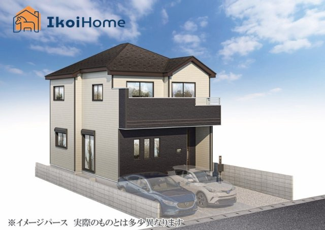神戸市西区高津橋　新築戸建の外観|完成予想パース●駐車場並列3台可能！LDK約18帖で広々！前面道路とフラットで道幅も約6mございます