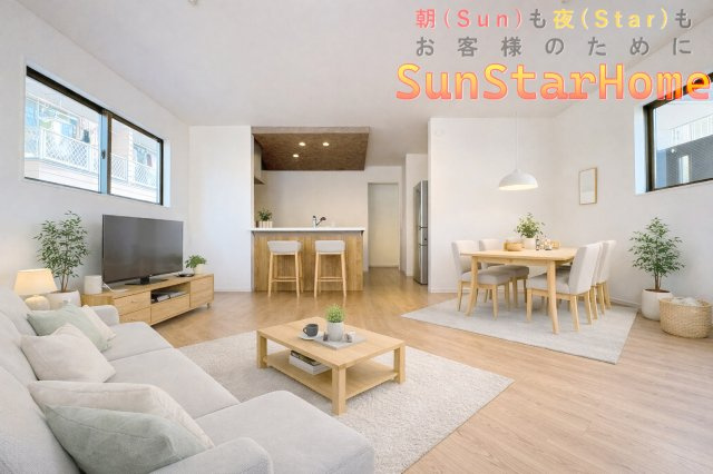 【サンスタ現地販売物件】羽村市神明台3丁目　限定1邸　太陽光発電付新築戸建の居間・リビング|完成予想内観イメージです