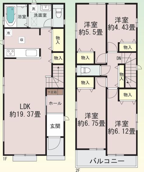大和市西鶴間６丁目新築戸建て　C号棟の間取り|間取図「大和市西鶴間6丁目新築戸建て　C号棟」